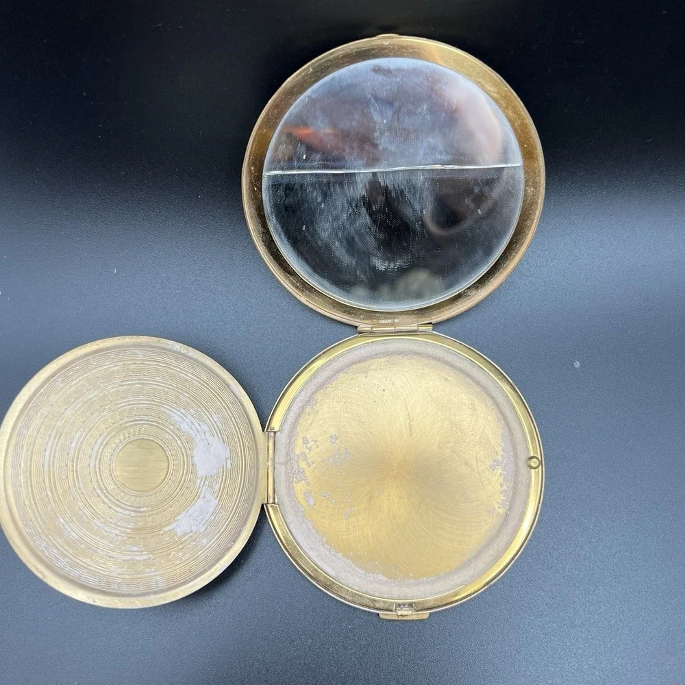Elgin American Compact Mirror Case Gold Tone w/ Flowers 1940's Made USA Vintage
